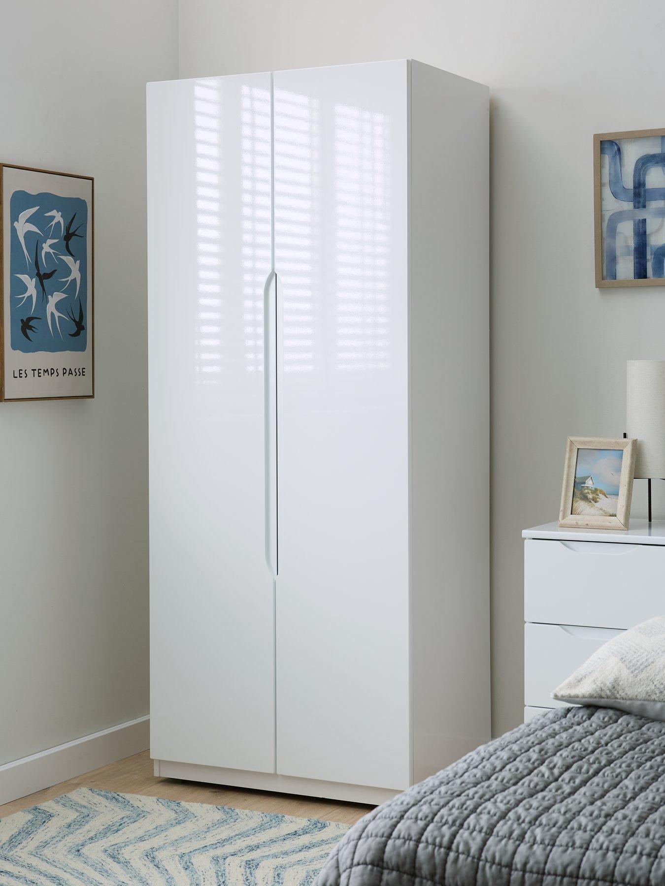 One Call Monaco Ready Assembled High Gloss 2 Door Wardrobe - Express Delivery available