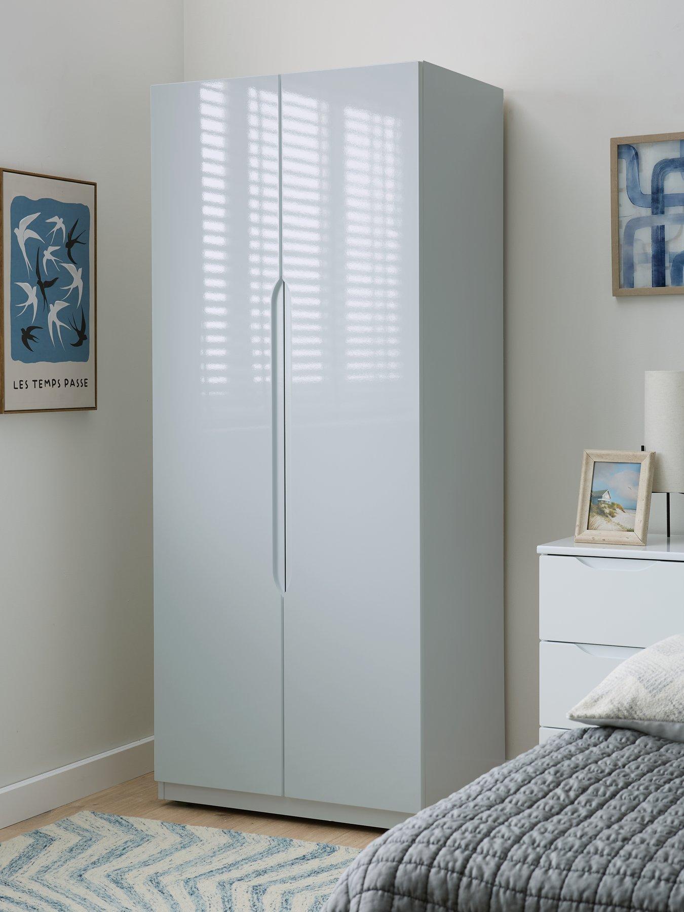 undefined Monaco Ready Assembled High Gloss 2 Door Wardrobe - Express Delivery available