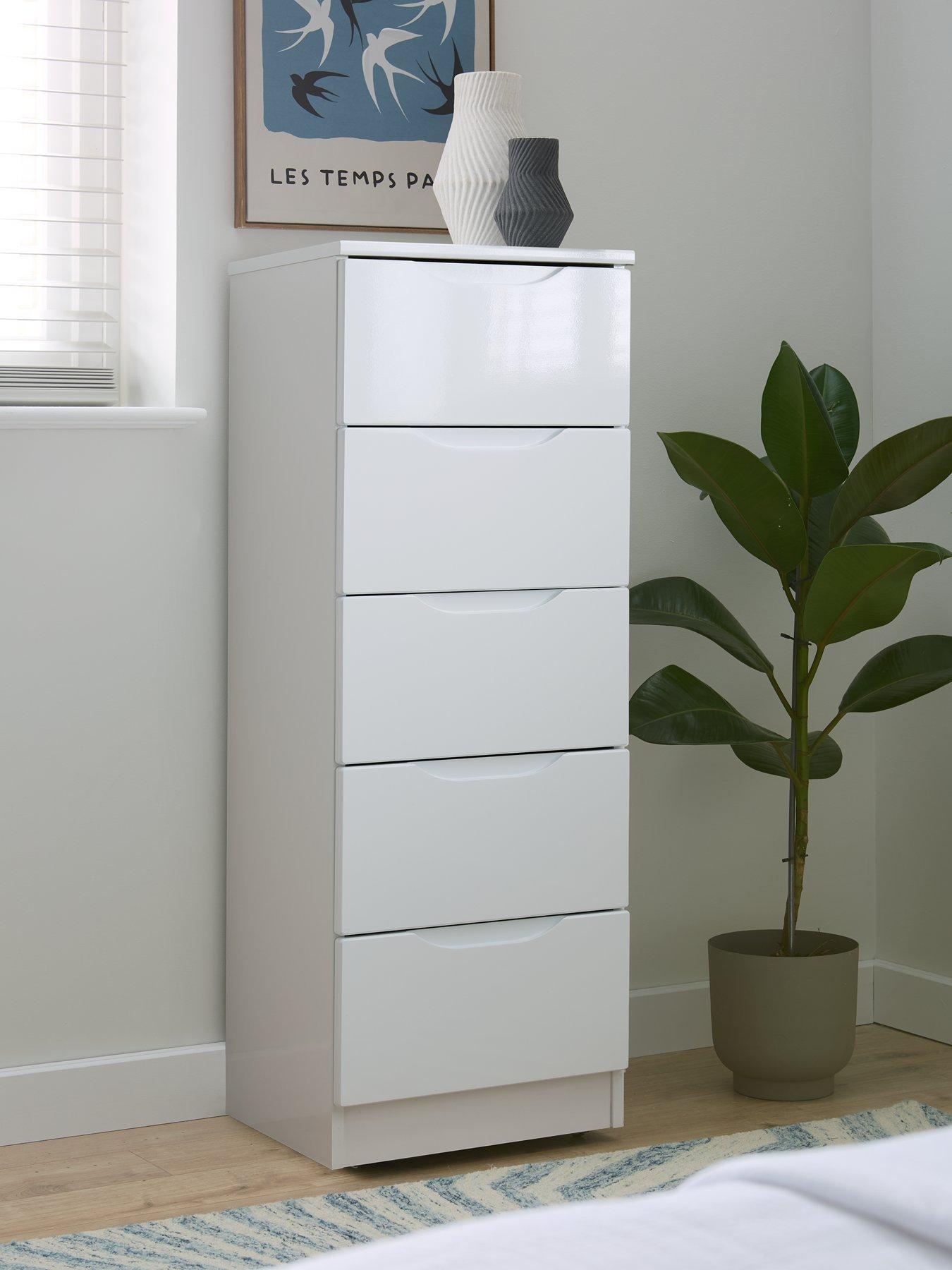 One Call Monaco Ready Assembled High Gloss 5 Drawer Tallboy - Express Delivery available