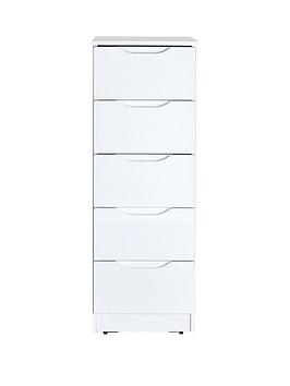 Product photograph of One Call Monaco Ready Assembled High Gloss 5 Drawer Tallboy from very.co.uk