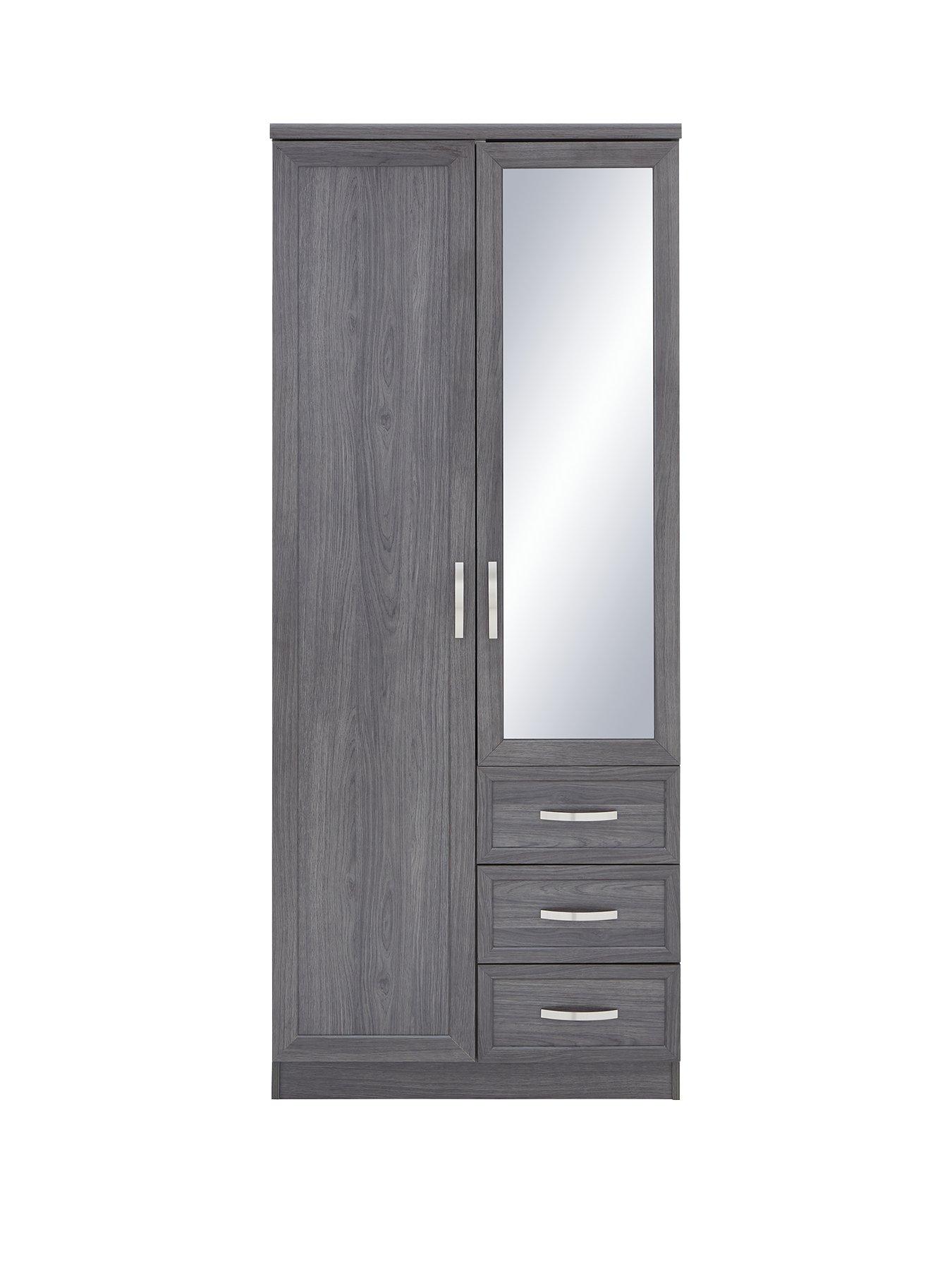 2 door 3 on sale drawer mirrored wardrobe