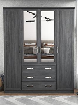 Product photograph of Very Home Camberley 4 Door 3 Drawer Mirrored Wardrobe from very.co.uk