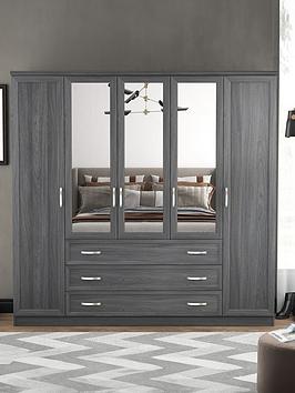 Product photograph of Very Home Camberley 5 Door 3 Drawer Mirrored Wardrobe from very.co.uk