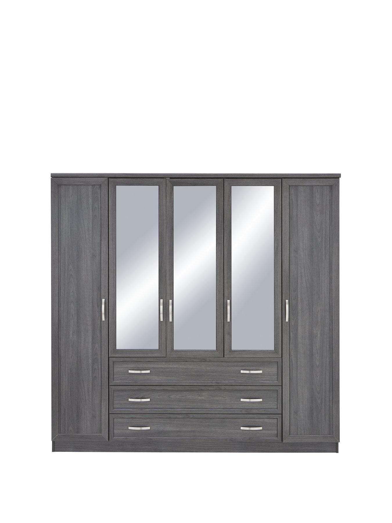 Product photograph of Very Home Camberley 5 Door 3 Drawer Mirrored Wardrobe from very.co.uk