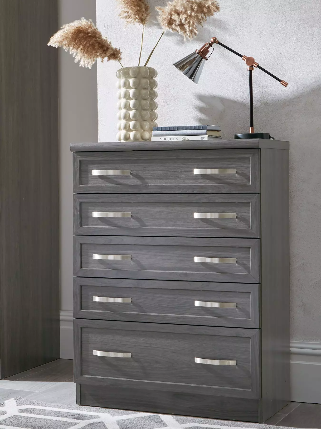 Dark Grey 8 Drawer Fabric Dresser with Side Pockets