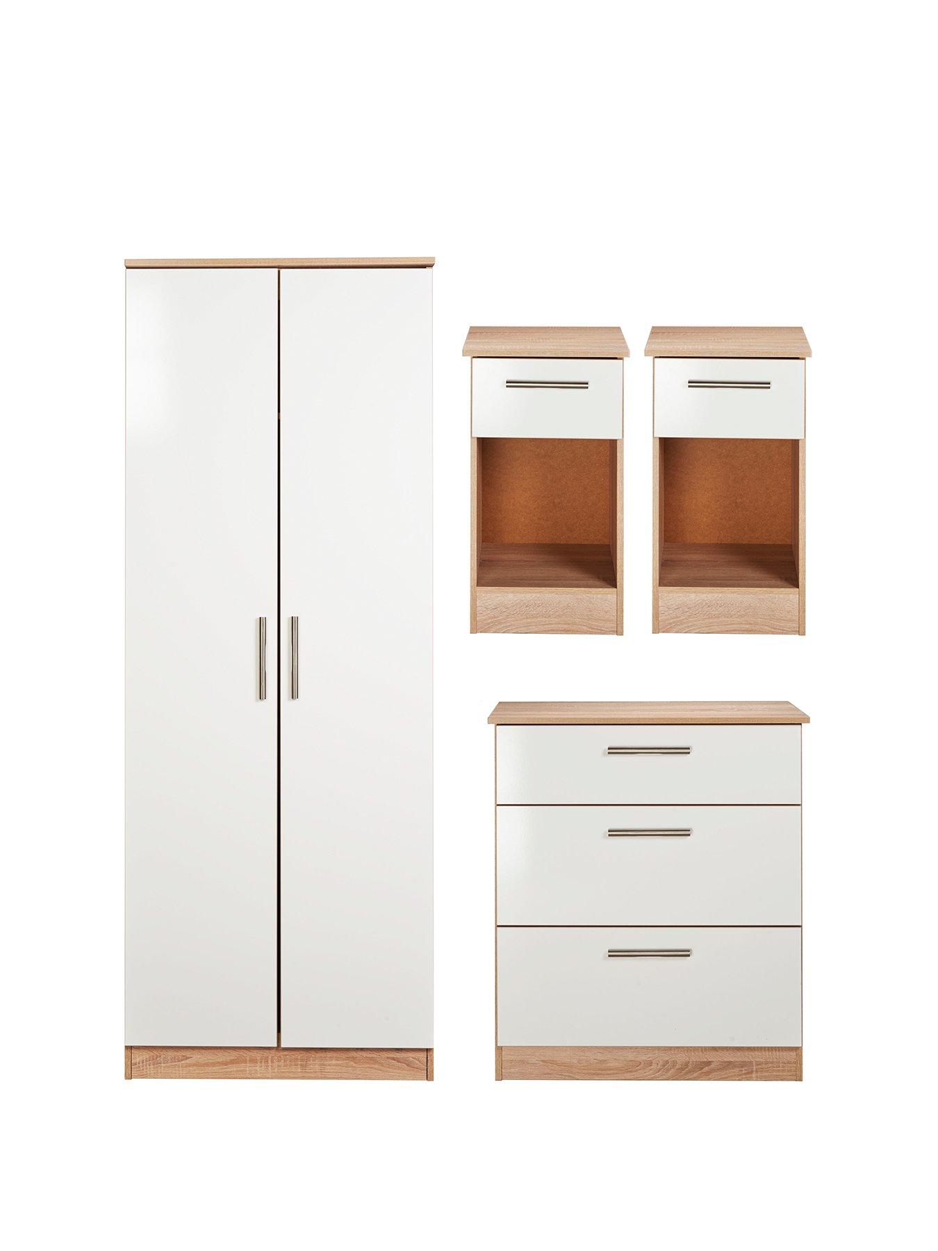 undefined Montreal 4 Piece Ready Assembled Package – 2 Door Wardrobe, 3 Drawer Chest and 2 Bedside Chests - FSC® Certified