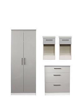 Product photograph of Swift Montreal Gloss 4 Piece Ready Assembled Package Ndash 2 Door Wardrobe 3 Drawer Chest And 2 Bedside Chests from very.co.uk