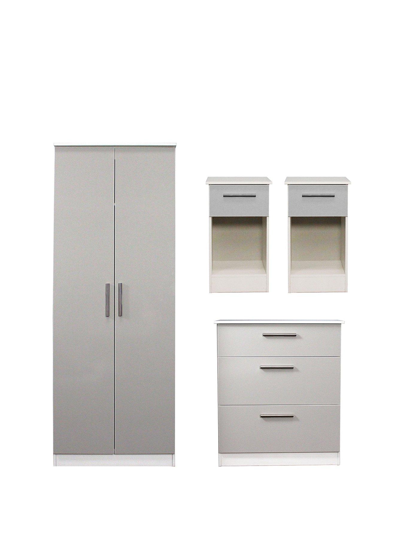 SWIFT Montreal 4 Piece Ready Assembled Package – 2 Door Wardrobe, 3 Drawer Chest and 2 Bedside Chests - FSC® Certified