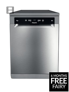Hotpoint HFC3C26WSV Full Size 14-Place Dishwasher with Quick Wash and 3D Zone Wash - Silver