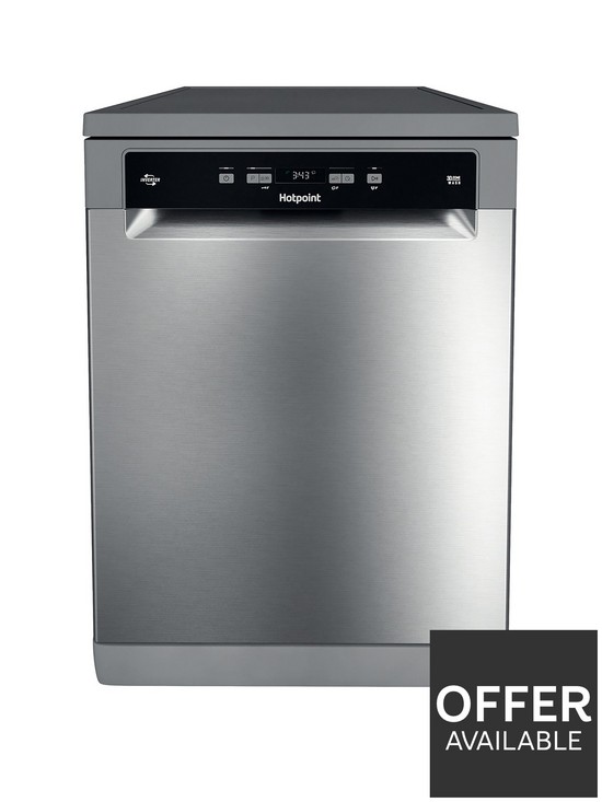 front image of hotpoint-hfc3c26wcx-uk-full-size-14-place-dishwasher-with-quick-wash-and-3d-zone-wash-silver