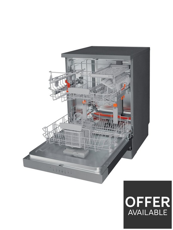stillFront image of hotpoint-hfc3c26wcx-uk-full-size-14-place-dishwasher-with-quick-wash-and-3d-zone-wash-silver