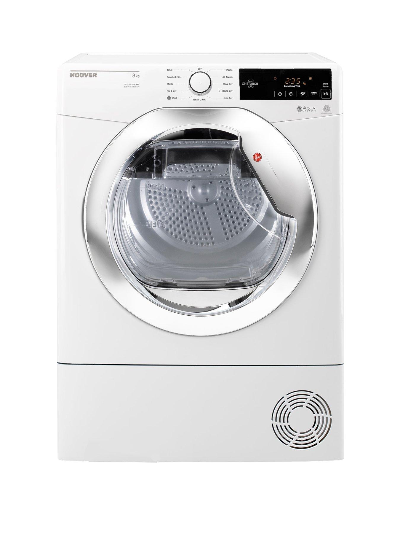 Hoover Dynamic Next Dxc8Tce 8Kg Load, Aquavision Condenser Tumble Dryer With One Touch – White/Chrome