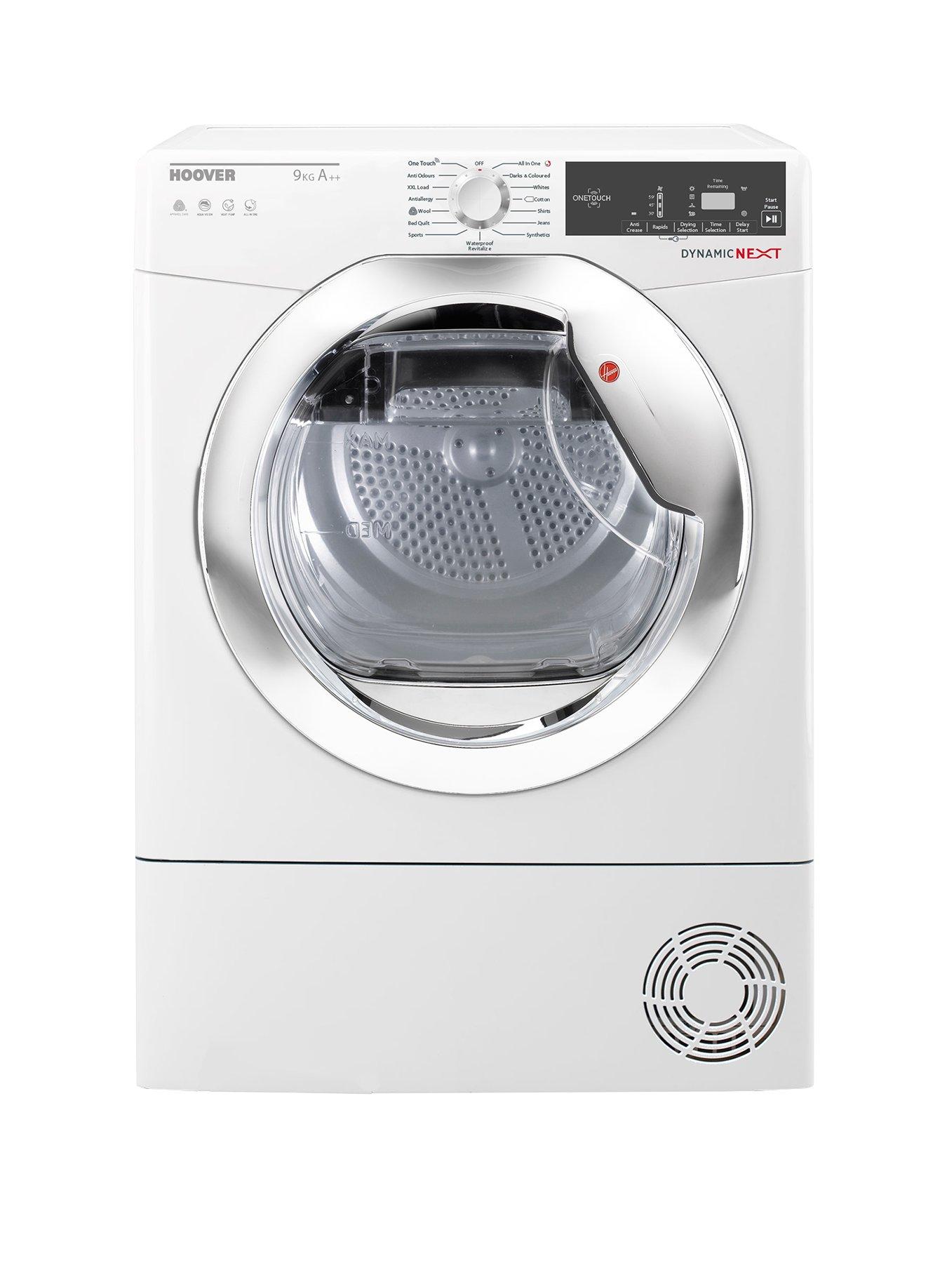 Hoover Dynamic Next Dxh9A2Tce 9Kg Load, Aquavision, Heat Pump Tumble Dryer With One Touch – White/Chrome