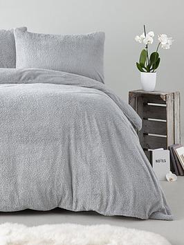 Product photograph of Silentnight Super Soft Teddy Fleece Duvet Cover Set - Silver from very.co.uk