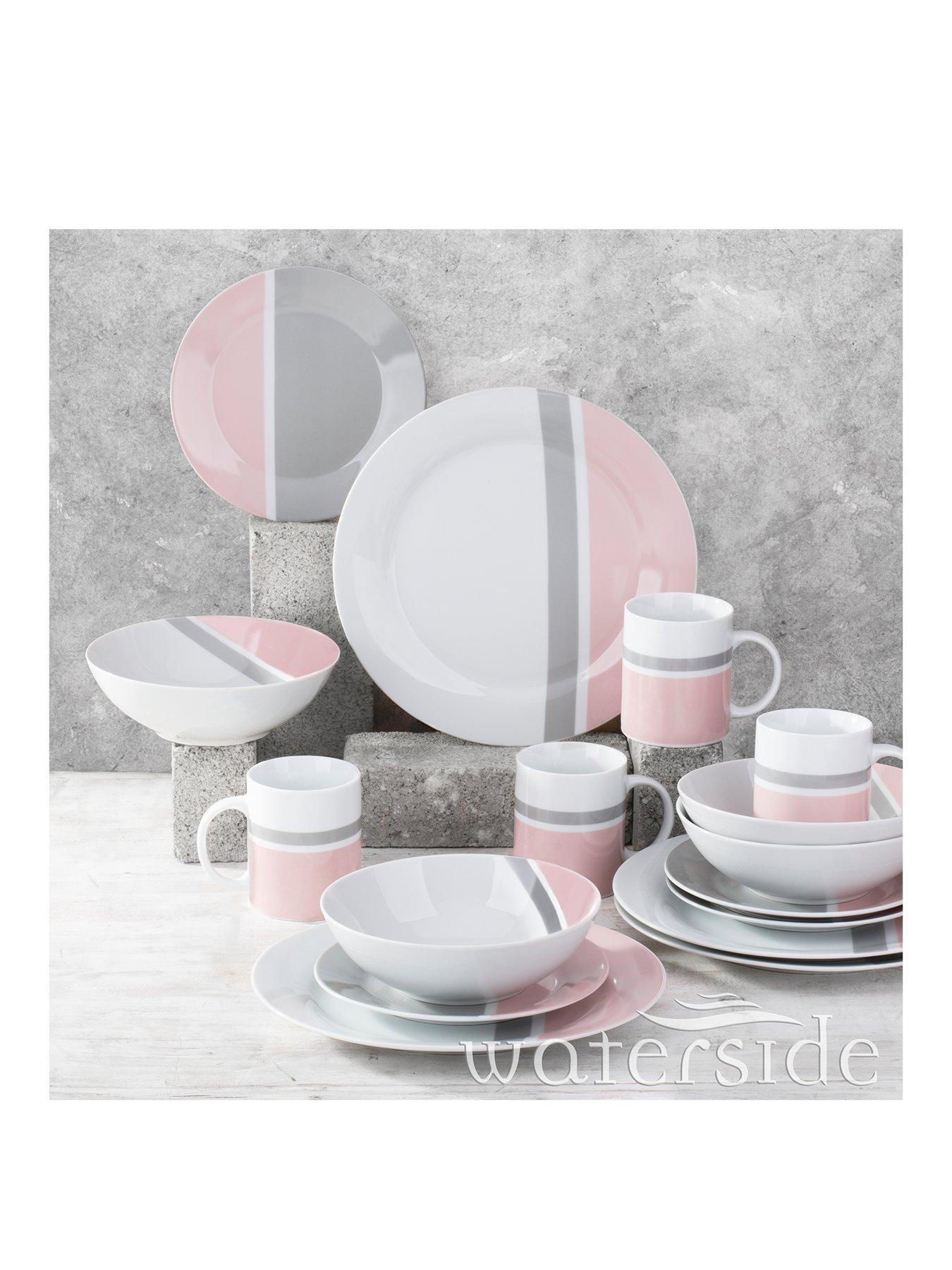 Product photograph of Waterside 16pc Pink Grey Dinner Set from very.co.uk