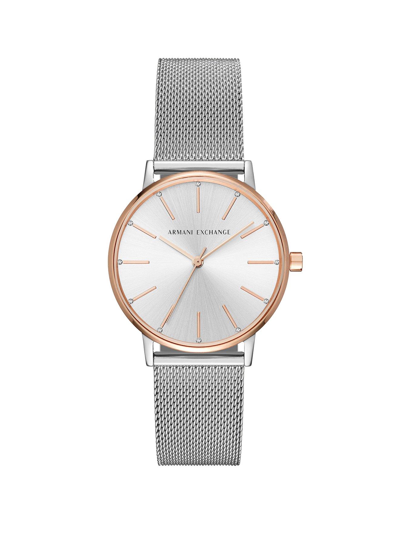 silver and rose gold armani watch