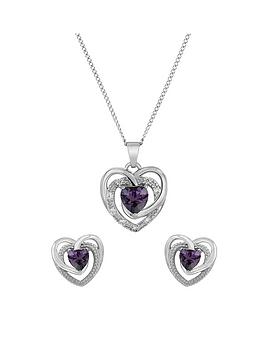 the-love-silver-collection-sterling-silver-lavender-cubic-zirconianbspheart-pendant-and-earring-set