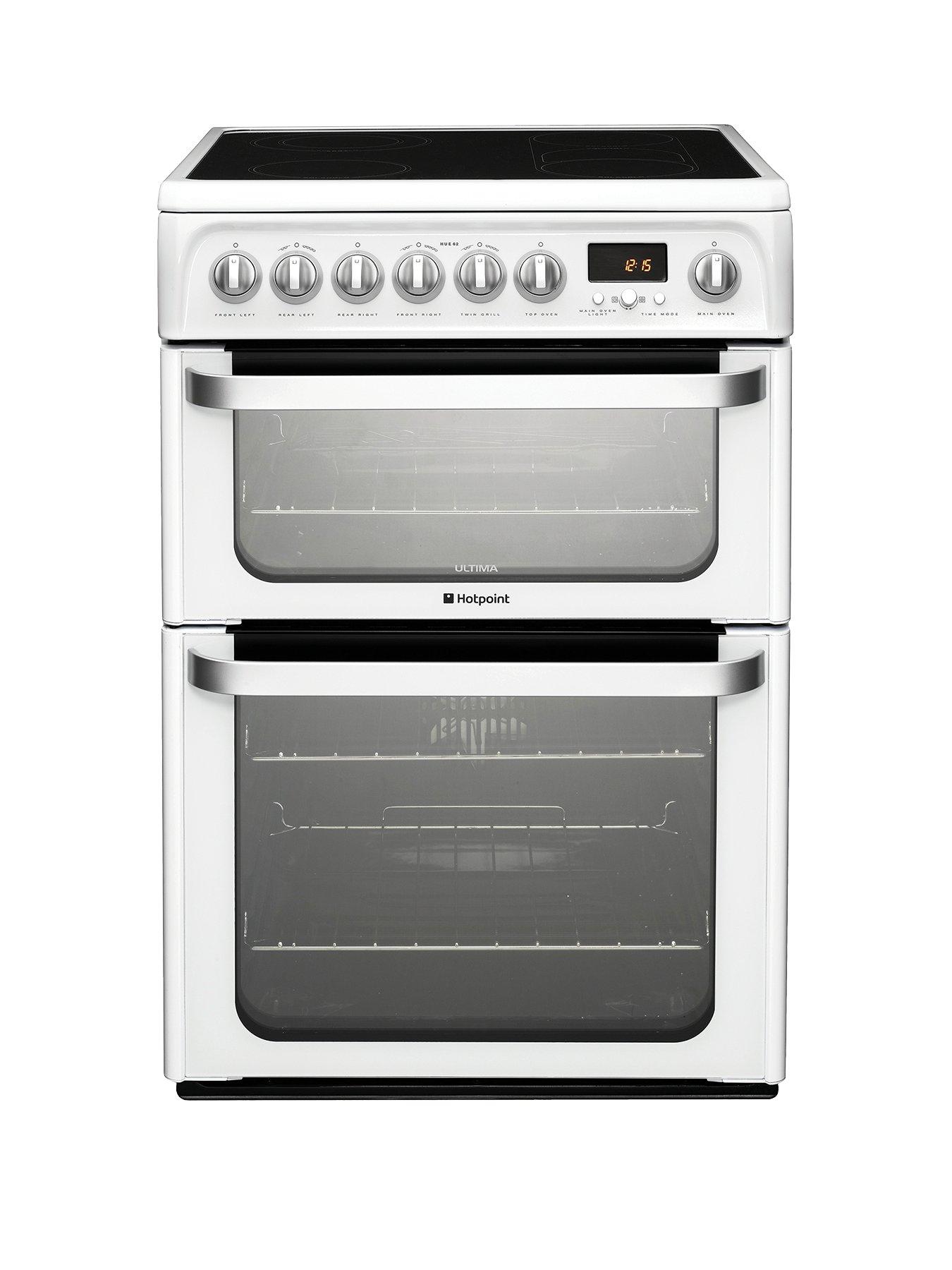 Hotpoint Ultima Hue62Ps 60Cm Wide, Double Oven Electric Cooker With Ceramic Hob - White