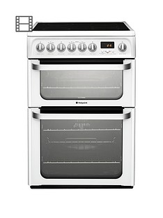 Hotpoint Ultima HUE62PS 60cm Wide, Double Oven Electric Cooker with Ceramic Hob - White