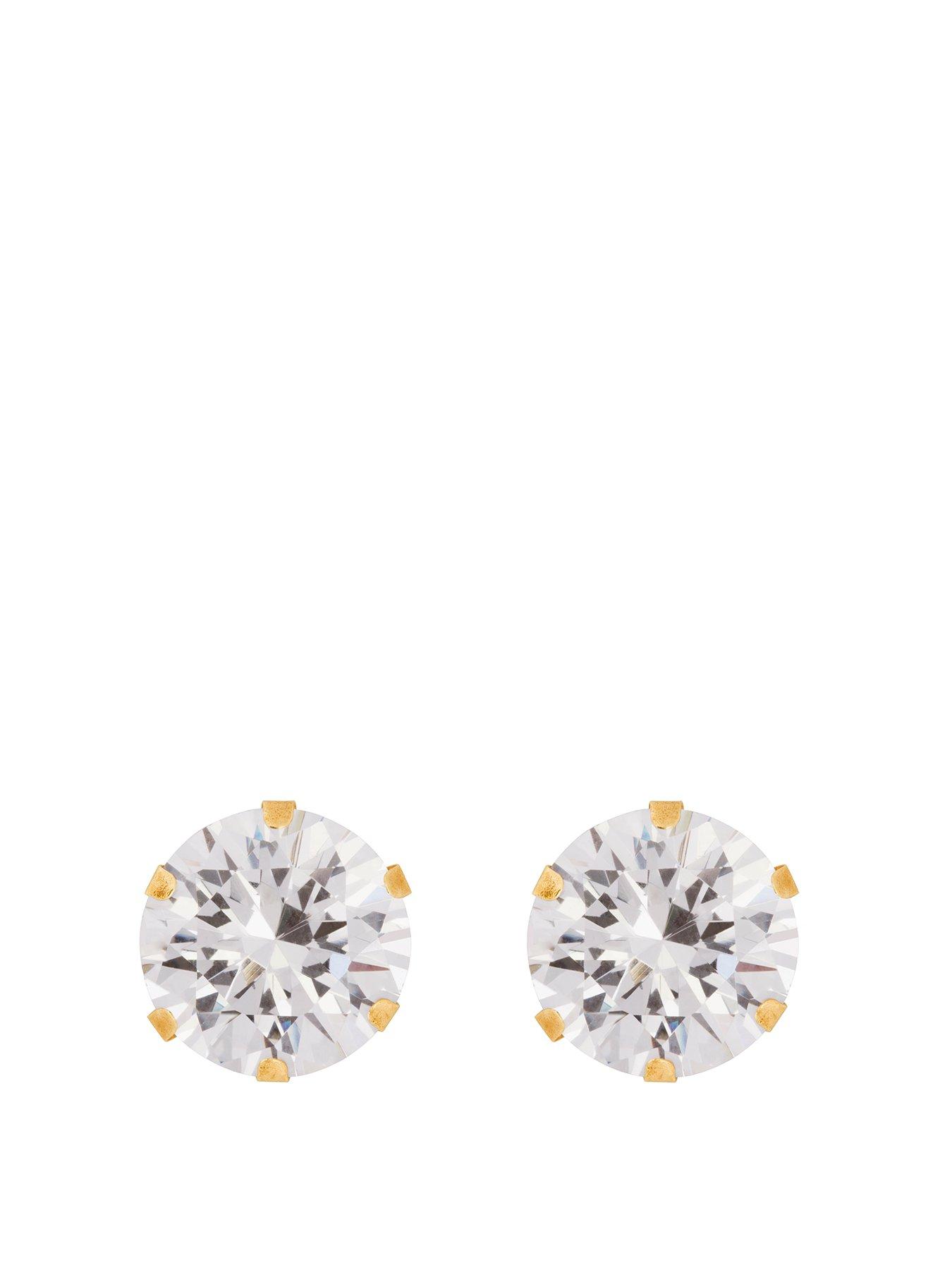 The Love Collection 9ct Yellow Gold 8mm Cubic Zirconia Stud Earrings