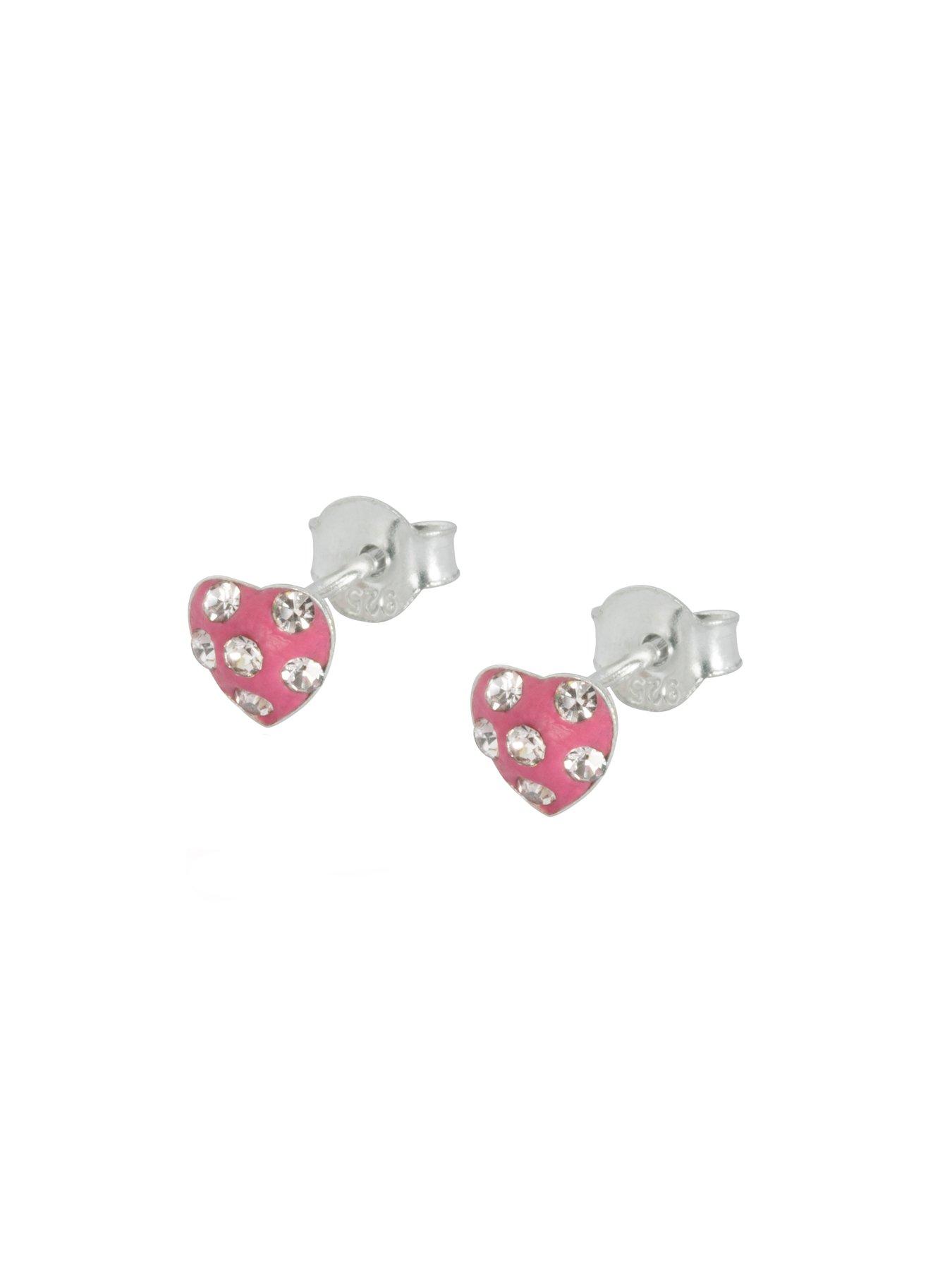 Image 4 of 6 of The Love Collection Sterling Silver Ball, Heart and Star Crystal Stud Childrens Set of 3 Earrings