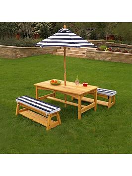 Product photograph of Kidkraft Outdoor Picnic Table Amp Bench Set With Cushions Amp Umbrella from very.co.uk