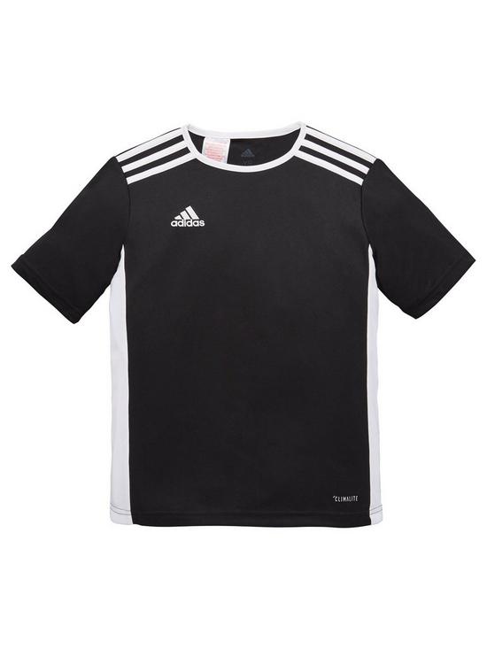 front image of adidas-youth-entrada-18-training-t-shirt-blackwhite