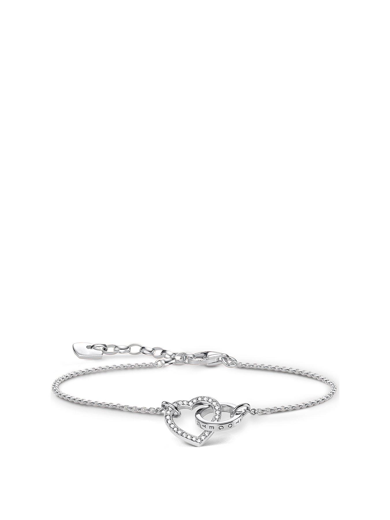 Sterling Silver Cubic Zirconia Heart Together Forever Link Bracelet