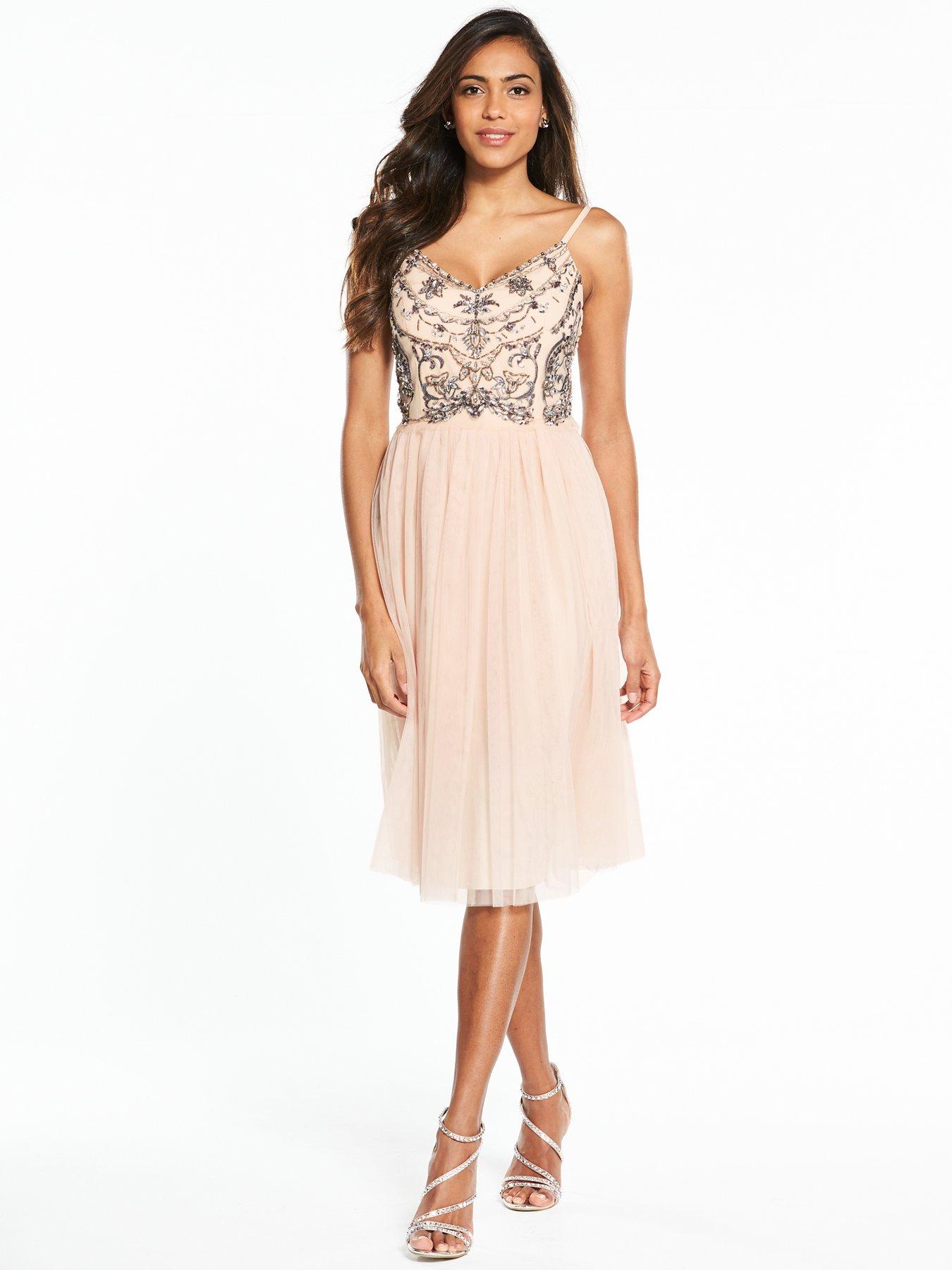 Very Beautiful Young Girl - Jewelled Midi Dress - Nude