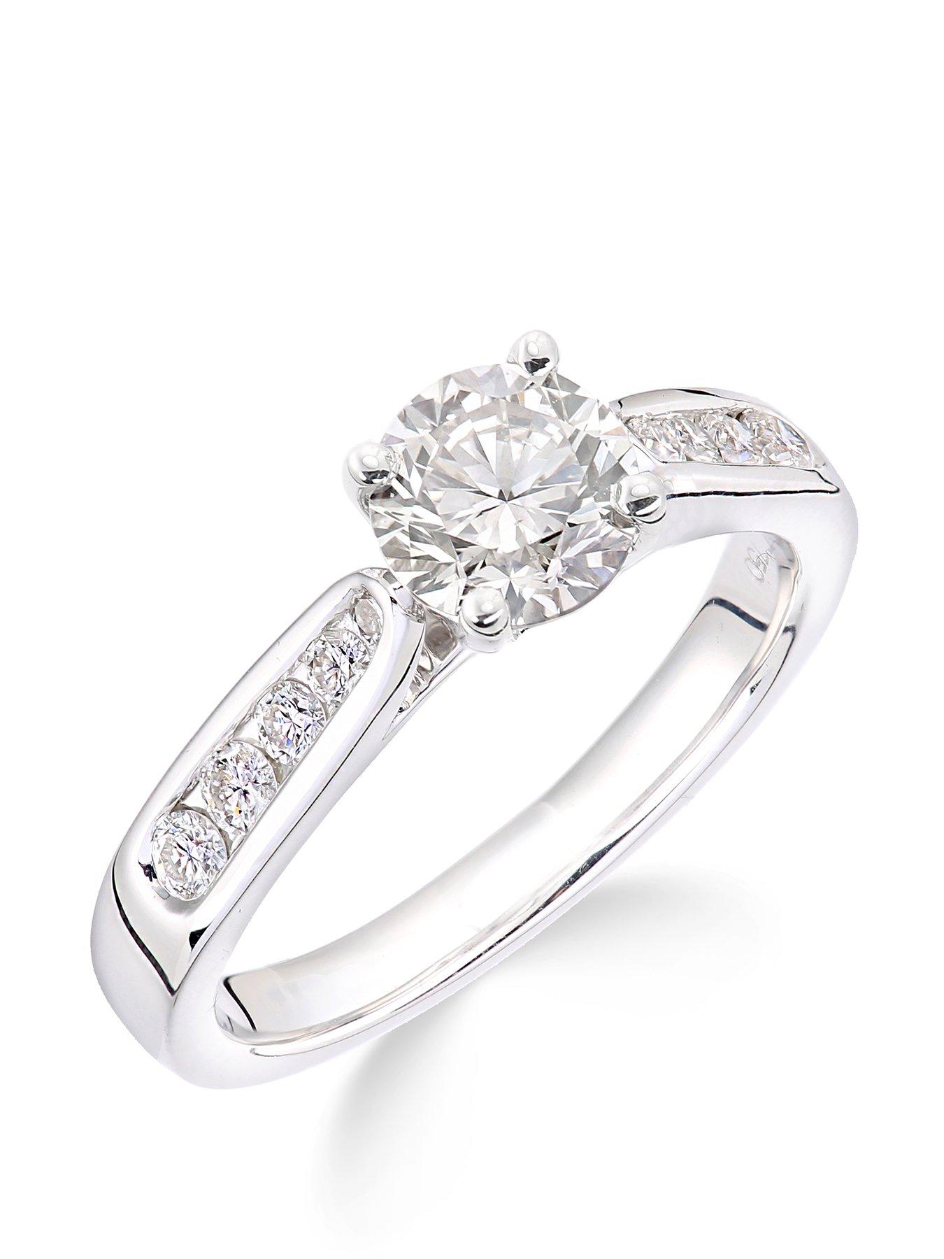 Jewellery & watches 18ct White Gold Claw Set 70 Point Diamond Ring with Diamond Set Shoulders