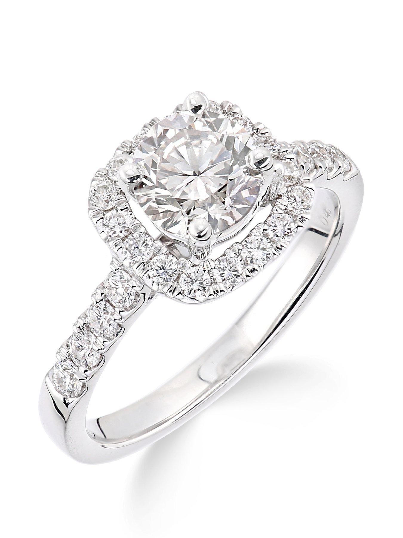 Product photograph of Love Diamond 18ct White Gold Claw Set 70 Point Diamond Square Set Halo Ring from very.co.uk