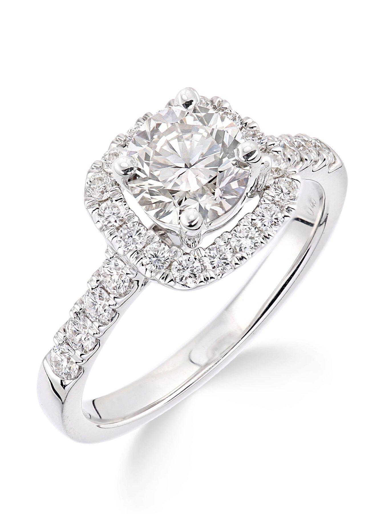 Love DIAMOND 18ct White Gold Claw Set 70 point Diamond Square Set Halo Ring Very