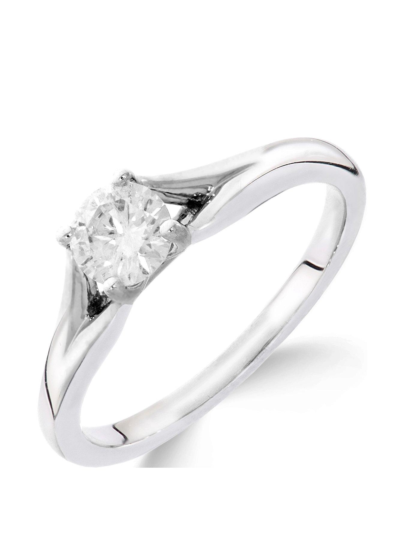 Women 9ct White Gold 1/2 Carat Diamond Solitaire with Tapered Shoulders Ring