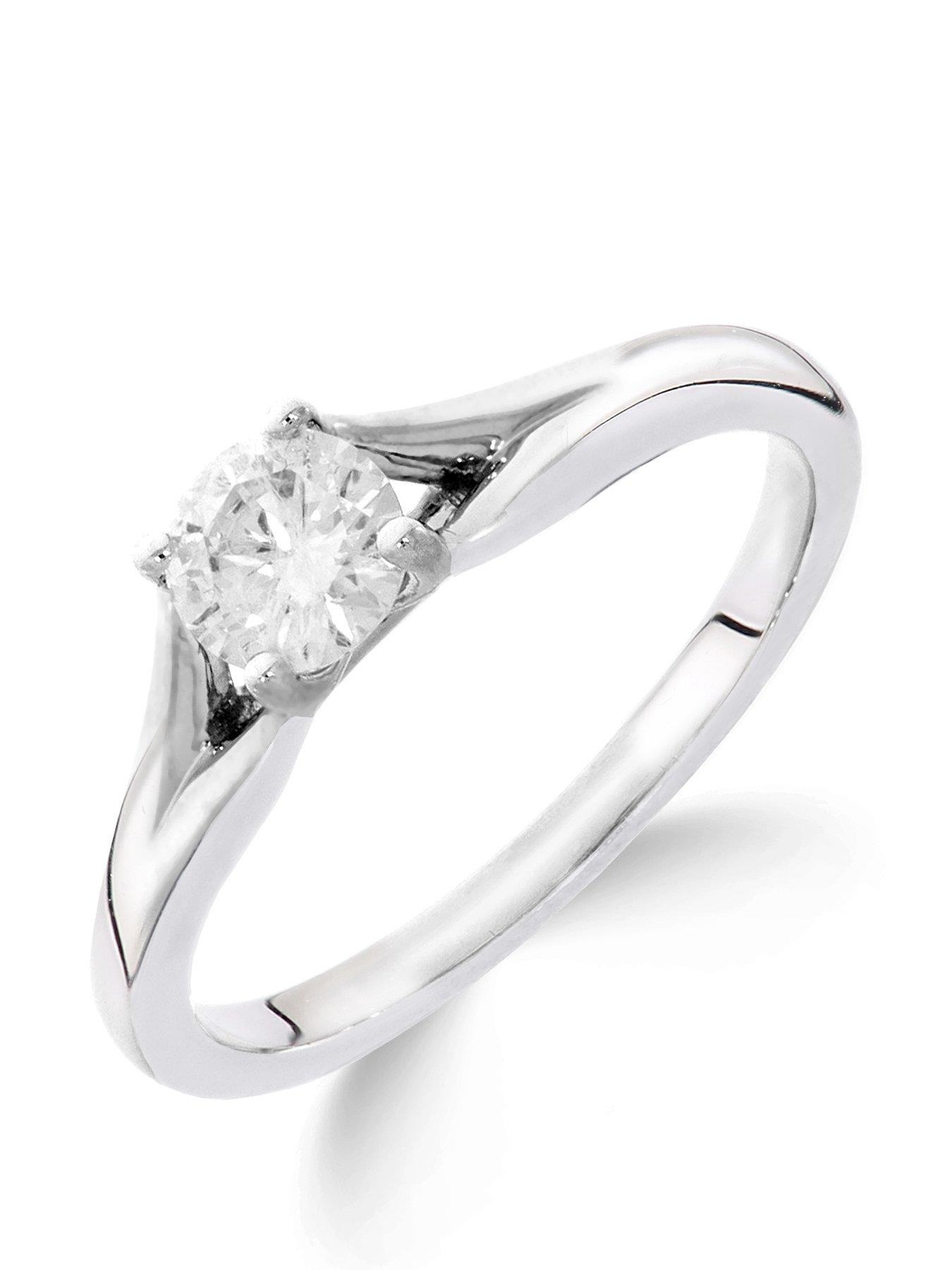 Product photograph of Love Diamond 9ct White Gold 1 4 Carat Diamond Solitaire With Tapered Shoulders Ring from very.co.uk