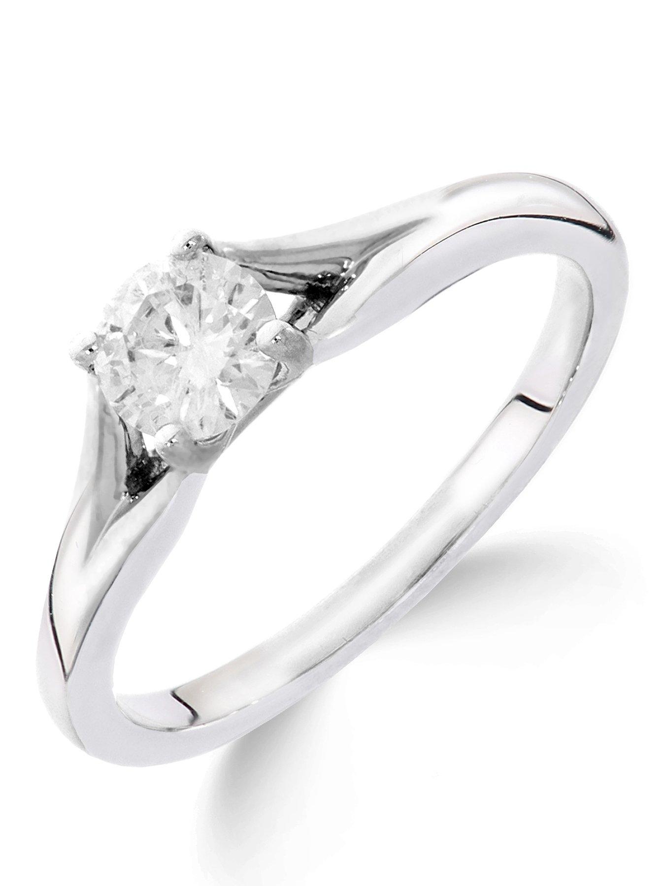 Love DIAMOND 9ct White Gold 1/4 Carat Diamond Solitaire with Tapered Shoulders Ring
