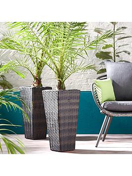 Product photograph of Very Home Set Of 2 Tall Rattan Effect Planters - Brown from very.co.uk