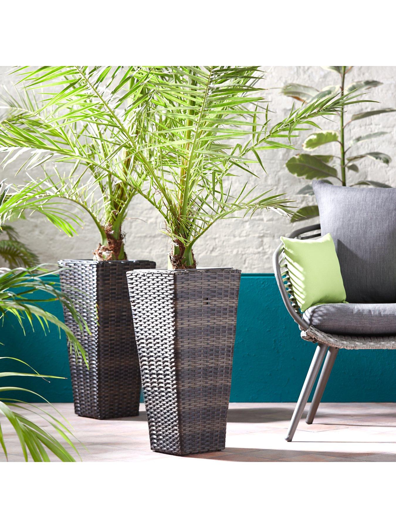 undefined Set of 2 Tall Rattan Effect Planters - Brown