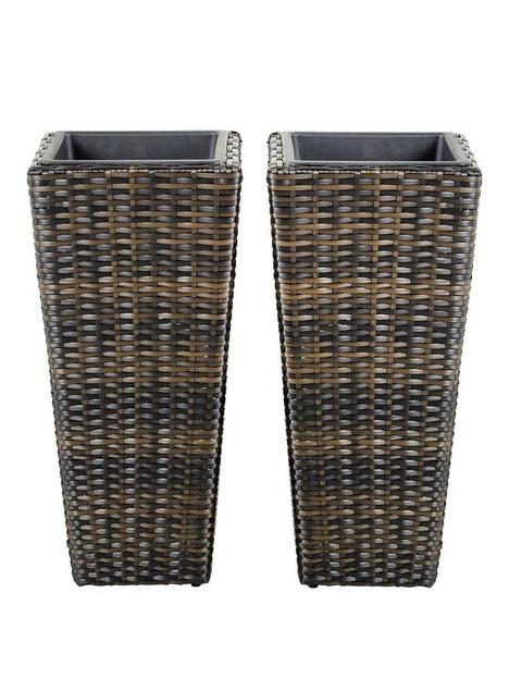 set-of-2-tall-rattan-effect-planters-brown