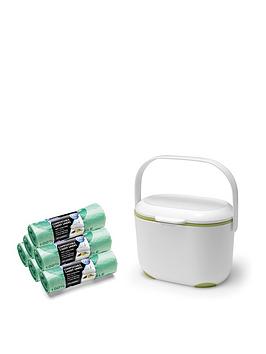 addis-premium-food-waste-compost-caddy-with-120-compost-liners-white-amp-green