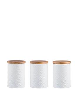 Product photograph of Typhoon Living White Embossed Tea Coffee And Sugar Storage Canisters from very.co.uk