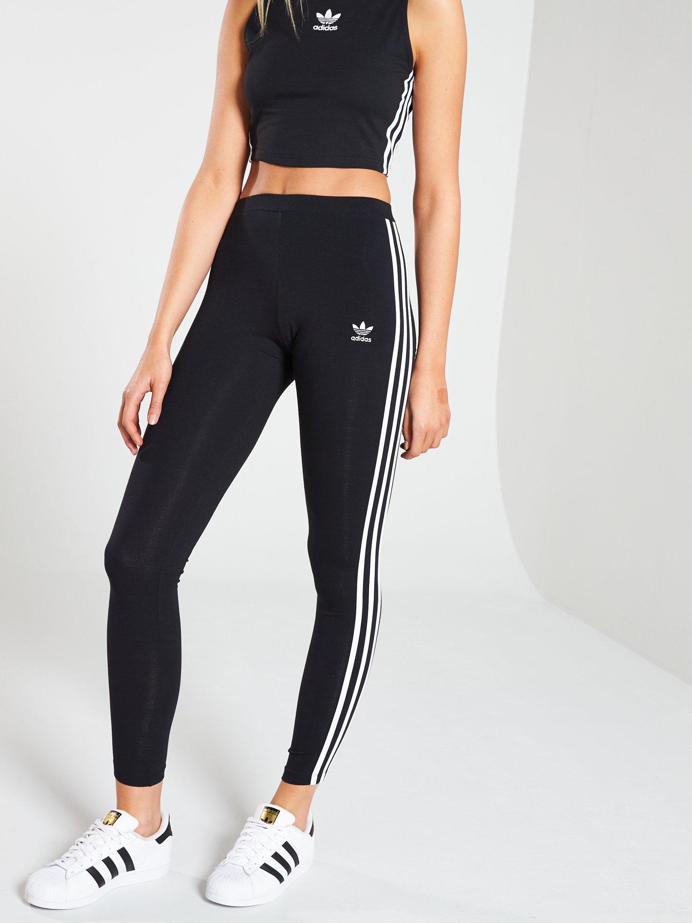 adidas training three stripe leggings in black