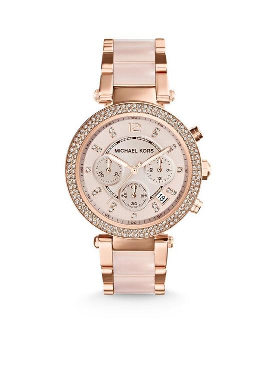 front image of michael-kors-rose-gold-tone-parker-watch
