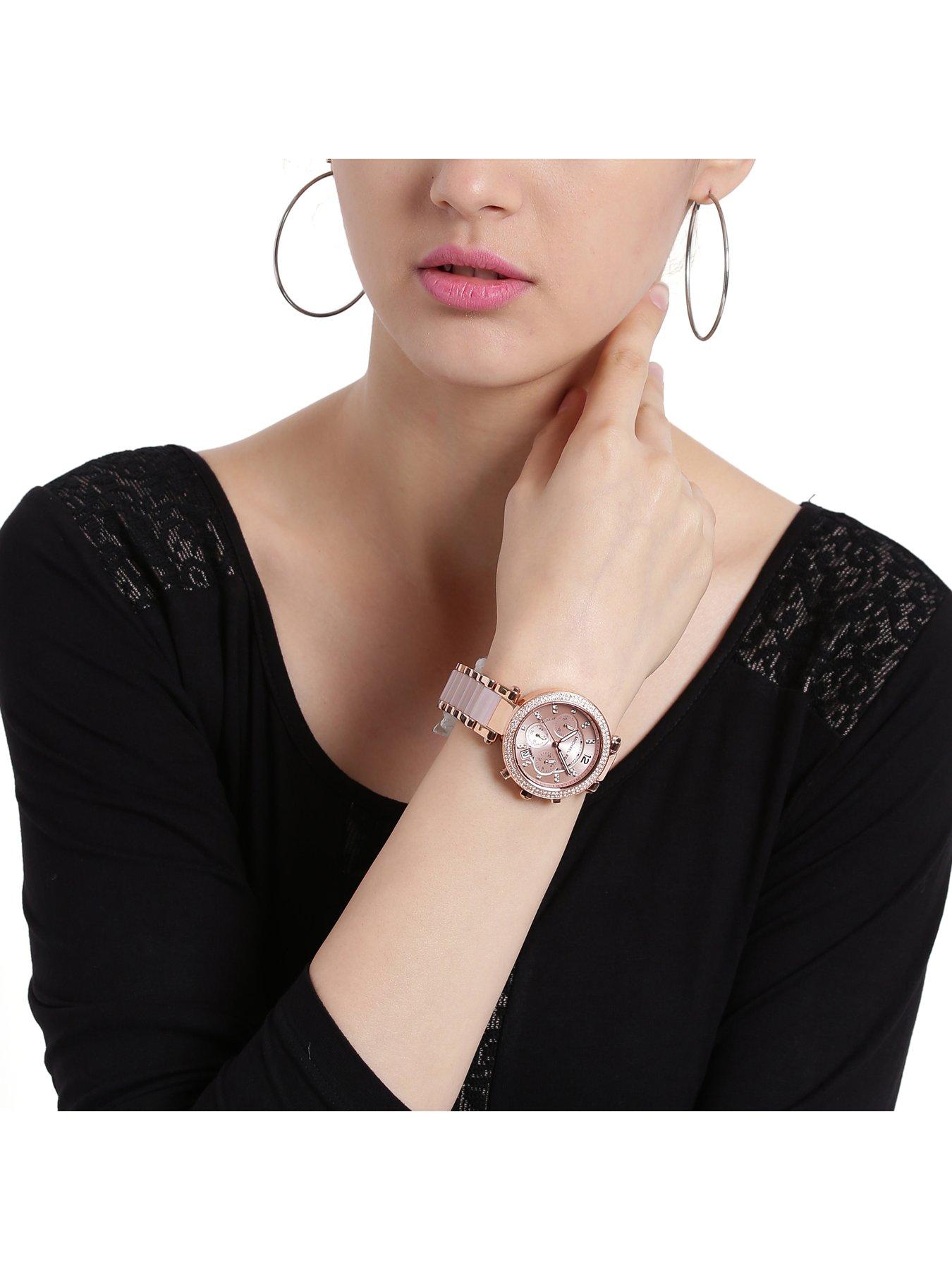 Michael kors parker on sale pave rose gold watch