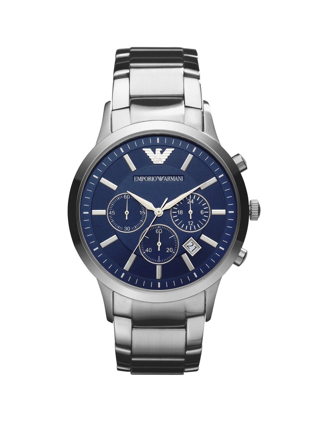 Emporio Armani Blue Chronograph Dial Stainless Steel Bracelet Men's Watch |  
