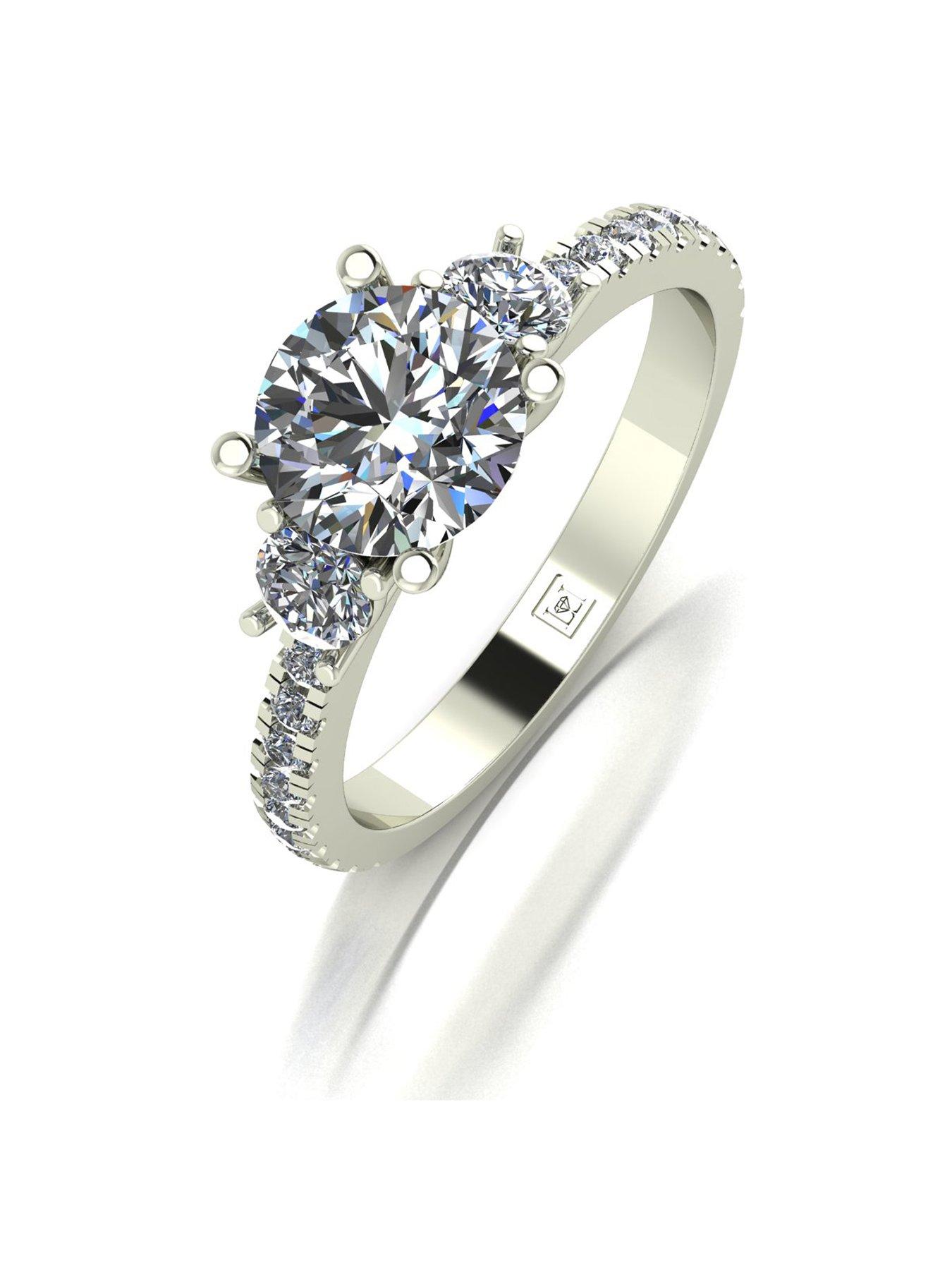 Product photograph of Moissanite Lady Lynsey 9ct Gold 1 50ct Total Round Brilliant Moissanite Trilogy Ring With Stone Set Shoulders from very.co.uk