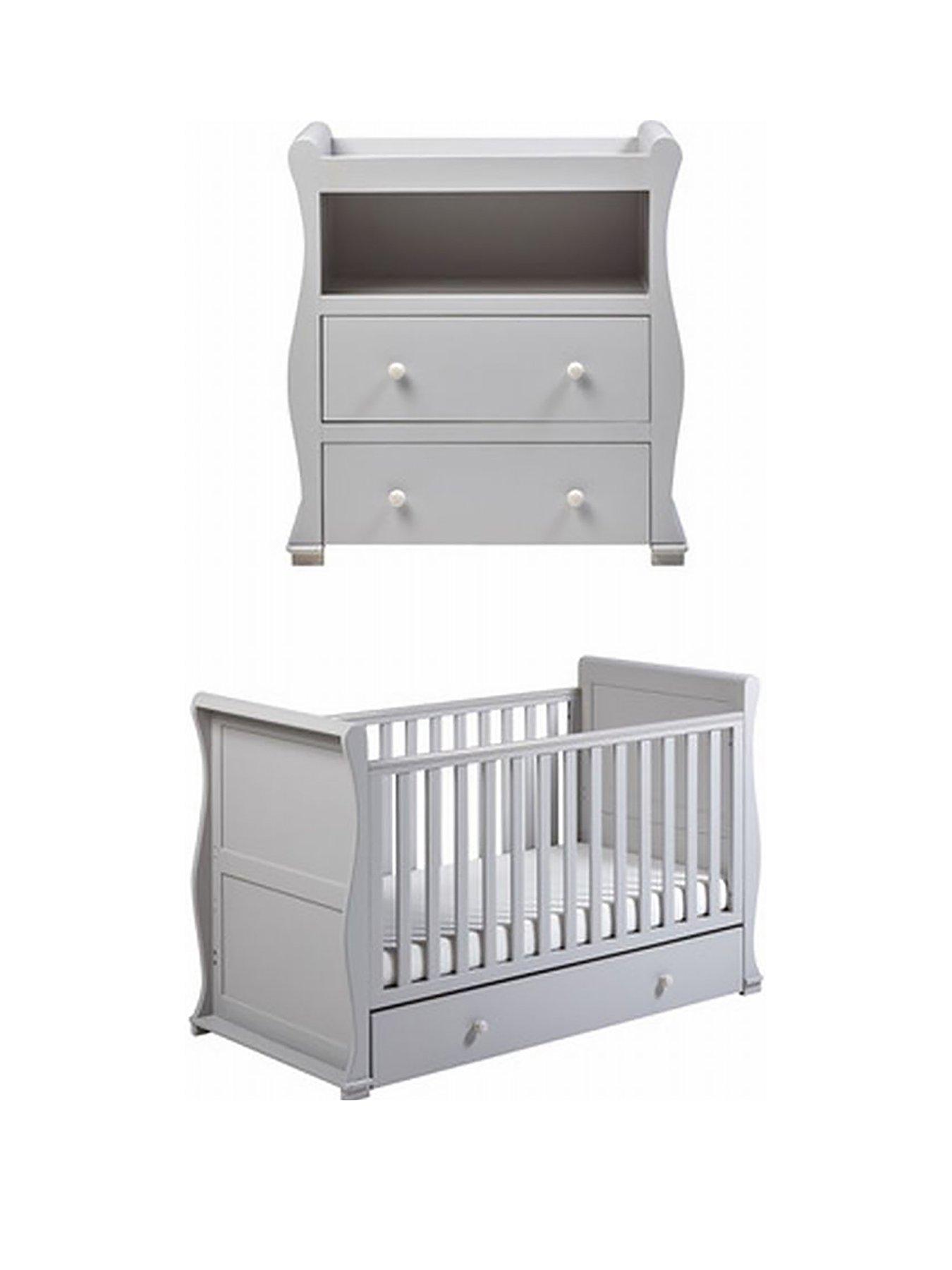 grey cot bed and changing table