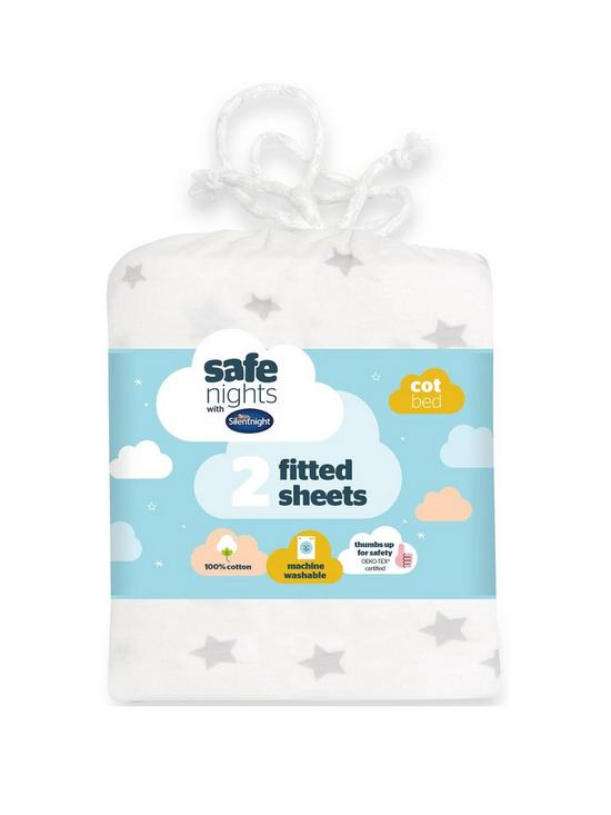 front image of silentnight-safe-nights-2-x-fitted-sheets-cot-bed-star-print
