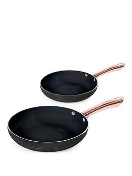 Tower Linear Rose Gold Set Of 2 Frying Pans In Black