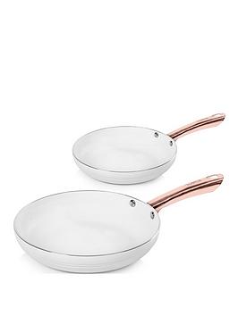 Tower Linear Rose Gold Set Of 2 Frying Pans In White