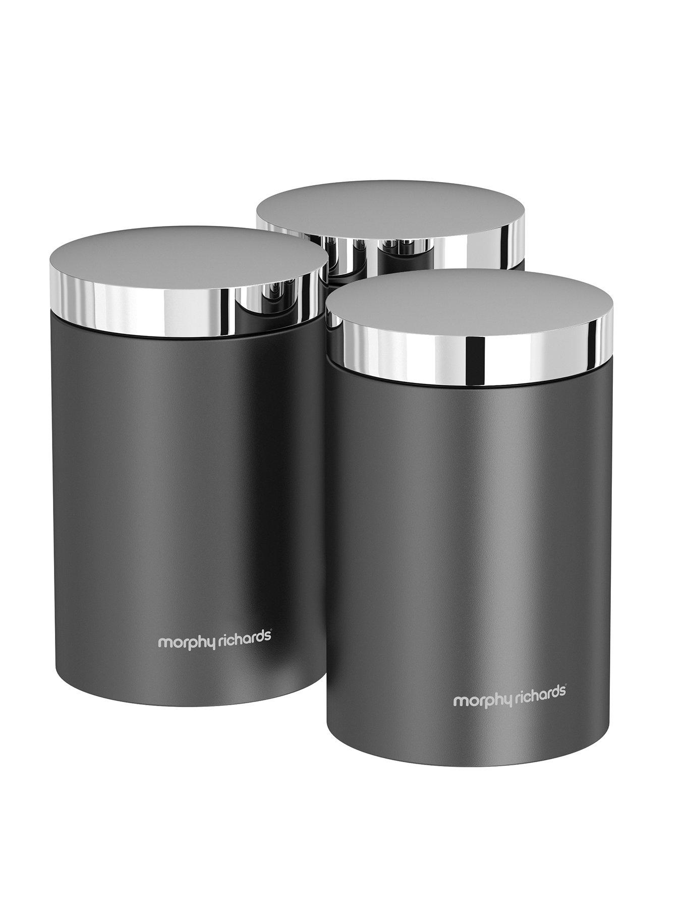 Morphy Richards 974065 Accents Kitchen Storage Canisters Translucent Black Stainless Steel Set of 3 